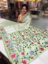 Sea Green kora tissue saree with pythani inspired embroidery