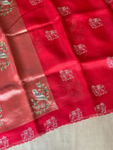 Red Premium Handloom Designer Tissue saree with exquisite embroidery
