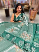 Bottle Green Premium Handloom Designer Tissue saree with exquisite embroidery