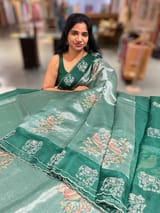 Bottle Green Premium Handloom Designer Tissue saree with exquisite embroidery