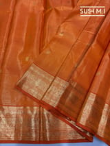 Fanta Orange Vaira Oosi stripes Vintage kanjeevaram Saree