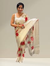 Silver tissue saree with embroidery