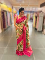 Pista Fusion Tissue Gorgette Saree with vidarbha Borders