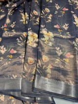 Midnight Blue Printed Banarasi Cotton Tissue SS50561