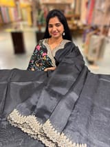 Black Pure Organza Handwork Saree with heavy Designer Blouse SS50252