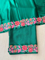 Bottle Green Mysore Silk Saree with petitepoint embroidery S62107