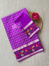 Majenta Vintage checks Kanjeevaram soft silk saree with embroidery D62F041