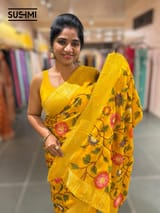 Sunflower Yellow Banaras Mashru Silk with embroidery