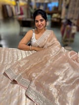 Pale Pink Pure Handloom Tissue checks Saree with sabyasachi borders
