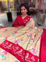 Chickoo & Red combo Printed ikkath Patola saree