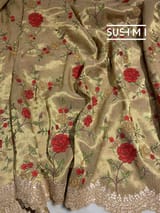 Muted Gold Designer Banarasi Brocade Tissue Saree S62114