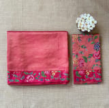 Ruby Pink Banarasi tissue stripes with petite point embroidery