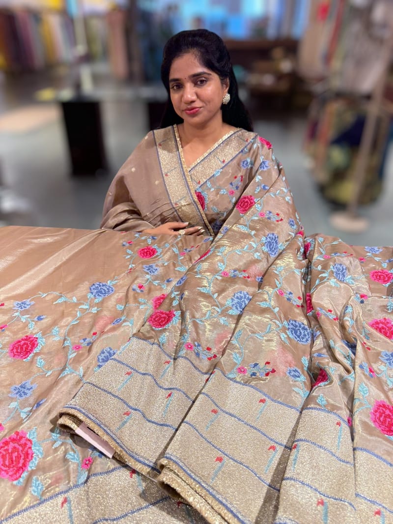 Earthy tone Tissue Saree with embroidery SS50539