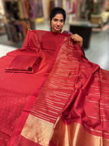 Brick Red Banarasi Handloom Chiniya Silk 3-pc Suit Set SS50588