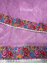 Lilac Pink Pure Gajji Silk Rai bandhej Saree with petite point embroidery