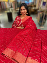 Red Dhupion Raw Silk Saree with Gharchola bandhini blouse