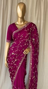 Wine Pure Satin Saree with allover floral