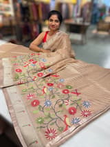 Light Brown Earthy Tone Pure Organza Saree with pythani insipred embroidery SS50299