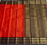 Orange & Dark Brown Combo Vaira Oosi Stripes Vintage Kanjeevaram Saree SS50165