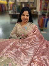 Dusty Pink Pure Handloom Tissue Saree with pure Tussar embroidered border SS50236