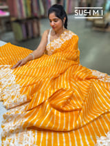 Marigold Orange  habutai  Silk lehariya Saree S62F067