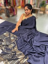 Navy pure Satin Saree with designer sequence border and blouse SS5037