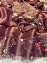 Wine Pure Tissue Saree with embroidered border