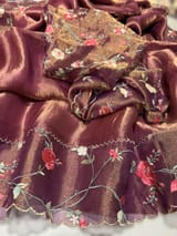 Wine Pure Tissue Saree with embroidered border