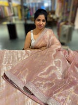 Pastel Pink Tissue checks Saree with sabhyasachi borders