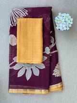 Dark Wine Designer Organza with Tissue applique work