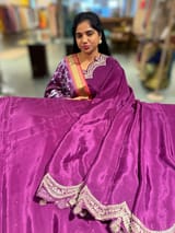 Wine crepe silk saree with scalloped pita border SS50535