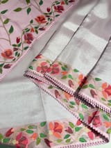 Lilac Pink kora tissue saree with pythani inspired embroidery