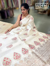 Ivory Banarasi Handloom Dupion Rawsilk Saree : S62F103