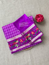 Majenta Vintage checks Kanjeevaram soft silk saree with embroidery D62F041