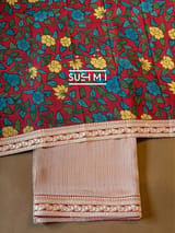 Burgundy Banarasi tonchoi with pen kalamkari Blouse : D62F023