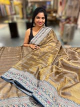 Antique Base Peacock blue Tissue checks Saree with sabhyasachi borders SS50413