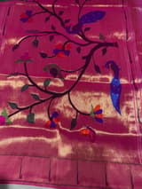 BubbleGum Pink Pure handloom paithani tissue stripes saree