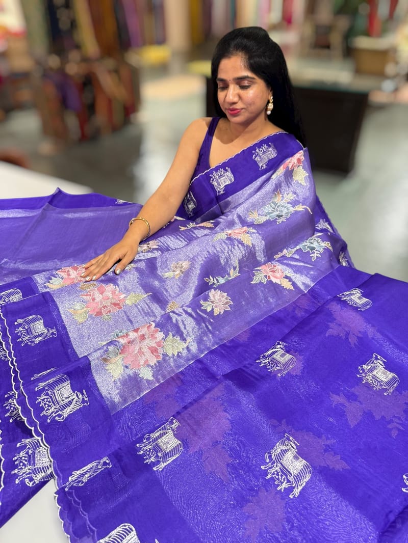 Purple Premium Handloom Designer Tissue saree with exquisite embroidery SS50211