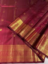 Burgundy Vaira Oosi Checks Vintage Kanjeevaram Saree in monotone look
