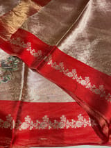 Red Banarasi Brocade Tissue with embroidery SS50222
