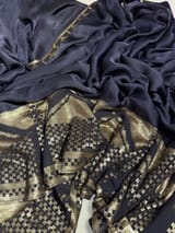 Navy pure Satin Saree with designer sequence border and blouse SS5037