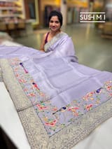 Lilac Organza Banarasi Fusion Saree with Bird Appliqué