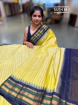 Lemon yellow vintage stripes Gadwal Silk Saree : S62F209