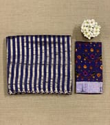 Purplish Blue Handloom Mul Tissue Stripes Saree with fusion blouse SS50408