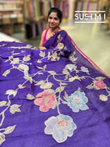 Purple Designer Organza with Tissue applique work : S62F097