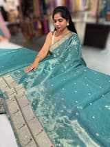 Teal Tissue Saree with pythani inspired muniya borders SS50544