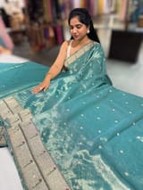 Teal Tissue Saree with pythani inspired muniya borders SS50544