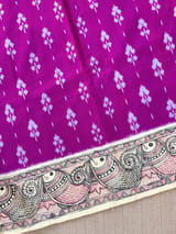 Majenta Ikkath patola saree with madhubani hand painting
