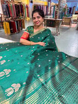 Bottle Green Handloom Raw Silk Saree SS50493