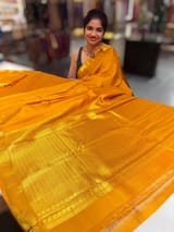 Mustard vintage Kanchipuram silk saree with pen kalamkari blouse SS50177